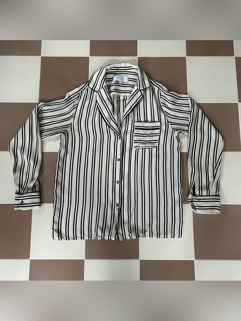 La Ligne Black and White Striped Button-Down Shirt